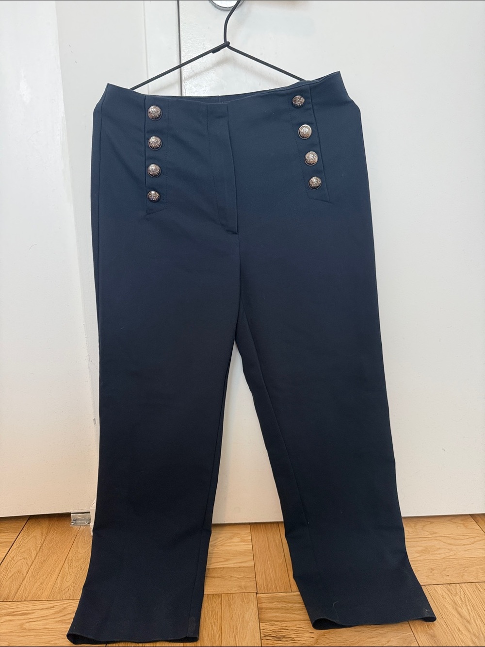 Mango Navy High-Waist Sailor Trousers with Decorative Buttons